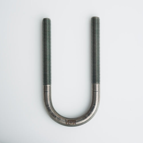Titanium glue-in U-bolt anchor showing the rounded rod profile that reduces quickdraw wear